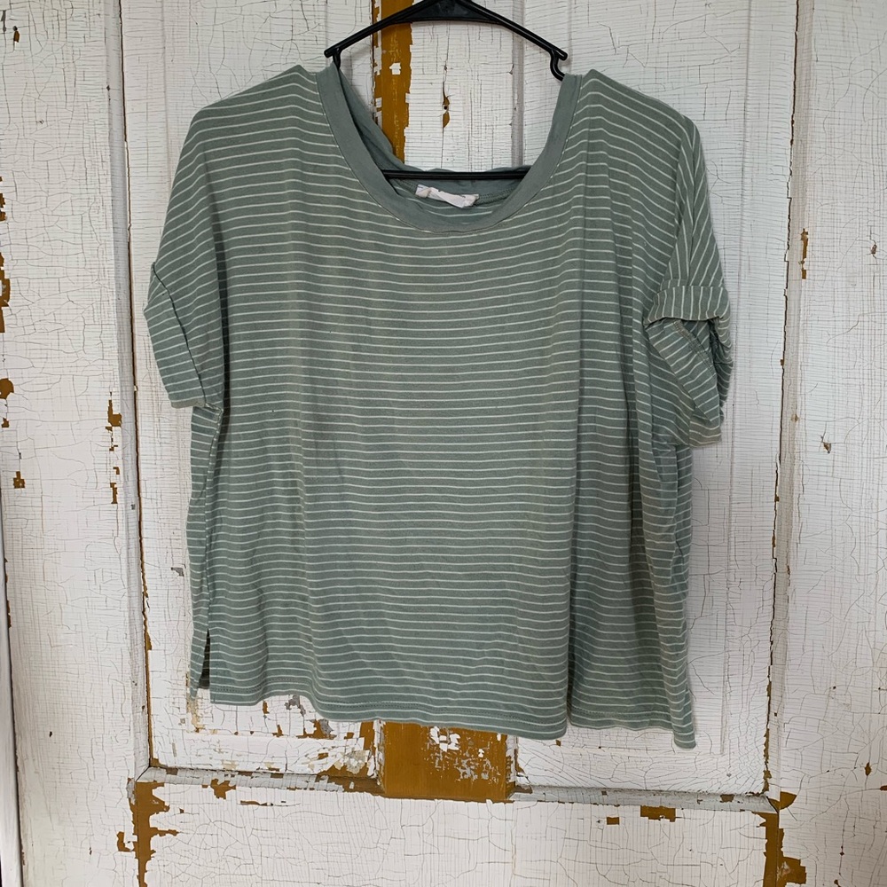 CJLA soft teal striped boxy tee